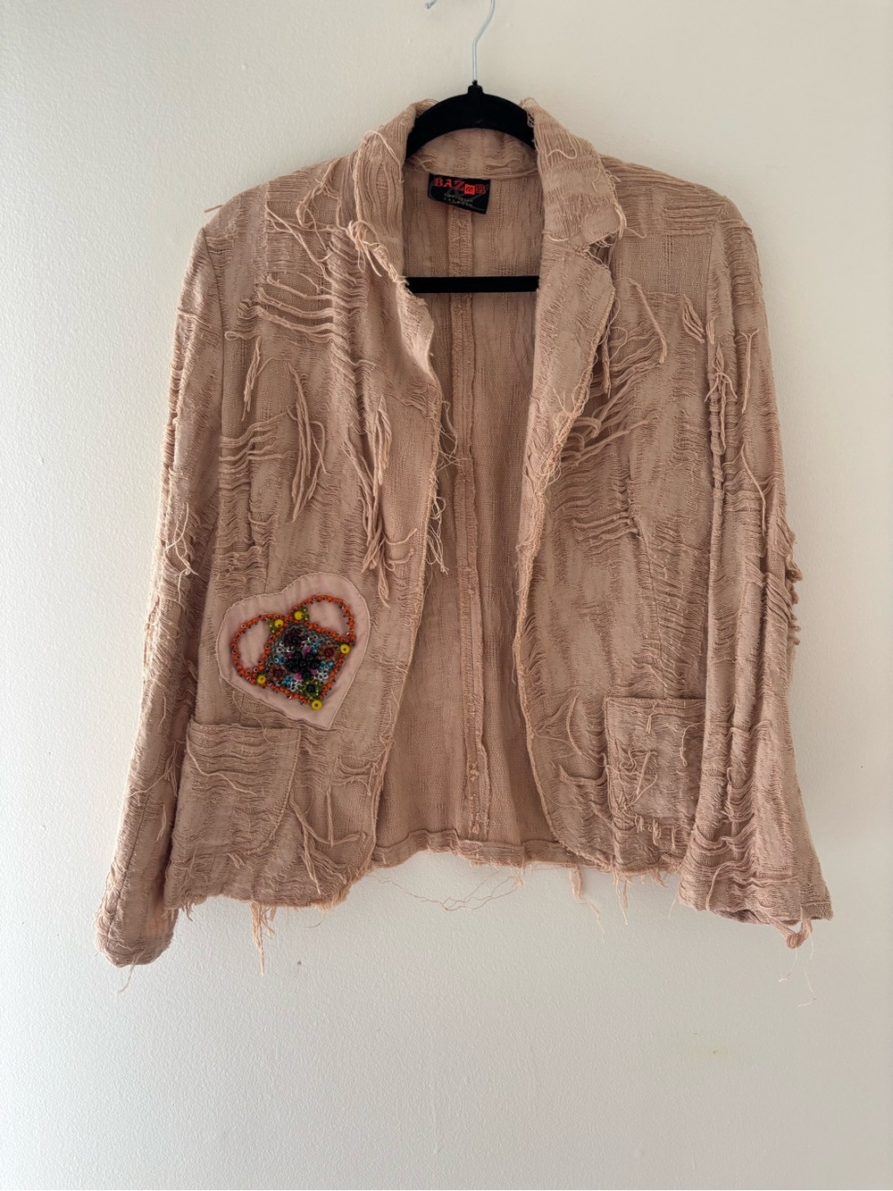 Vintage Bazar Christian Lacroix Distressed Blazer with Beaded Heart Patch